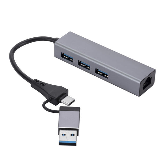 SL-006 USB 3.0 Hub with Ethernet Adapter Aluminum Alloy USB+Type C to RJ45 Gigabit Network LAN Port and 3 USB 3.0 Ports Splitter