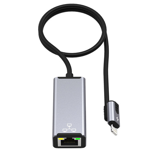 10 / 100Mbps Lightning to RJ45 Ethernet Network Adapter LAN Convertor Cable PD 20W Charging Cord for iPhone / iPad - Silver Grey