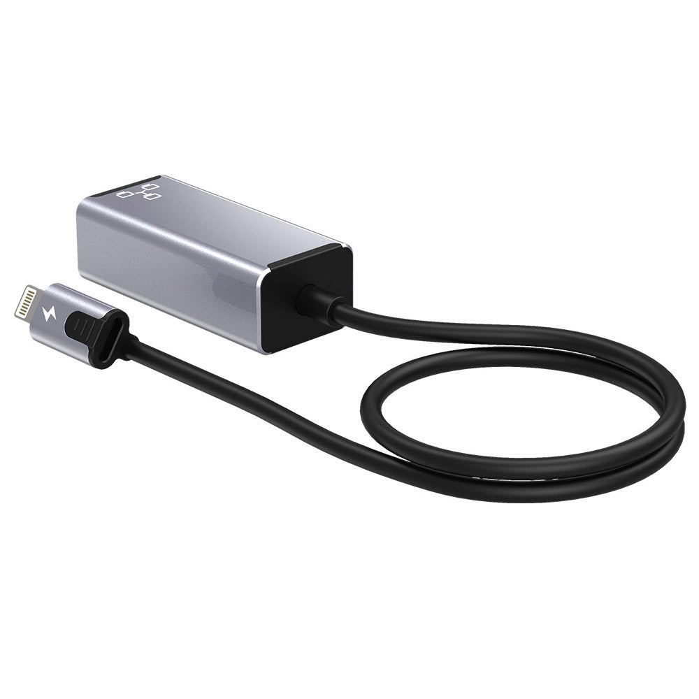 10 / 100Mbps Lightning to RJ45 Ethernet Network Adapter LAN Convertor Cable PD 20W Charging Cord for iPhone / iPad - Silver Grey