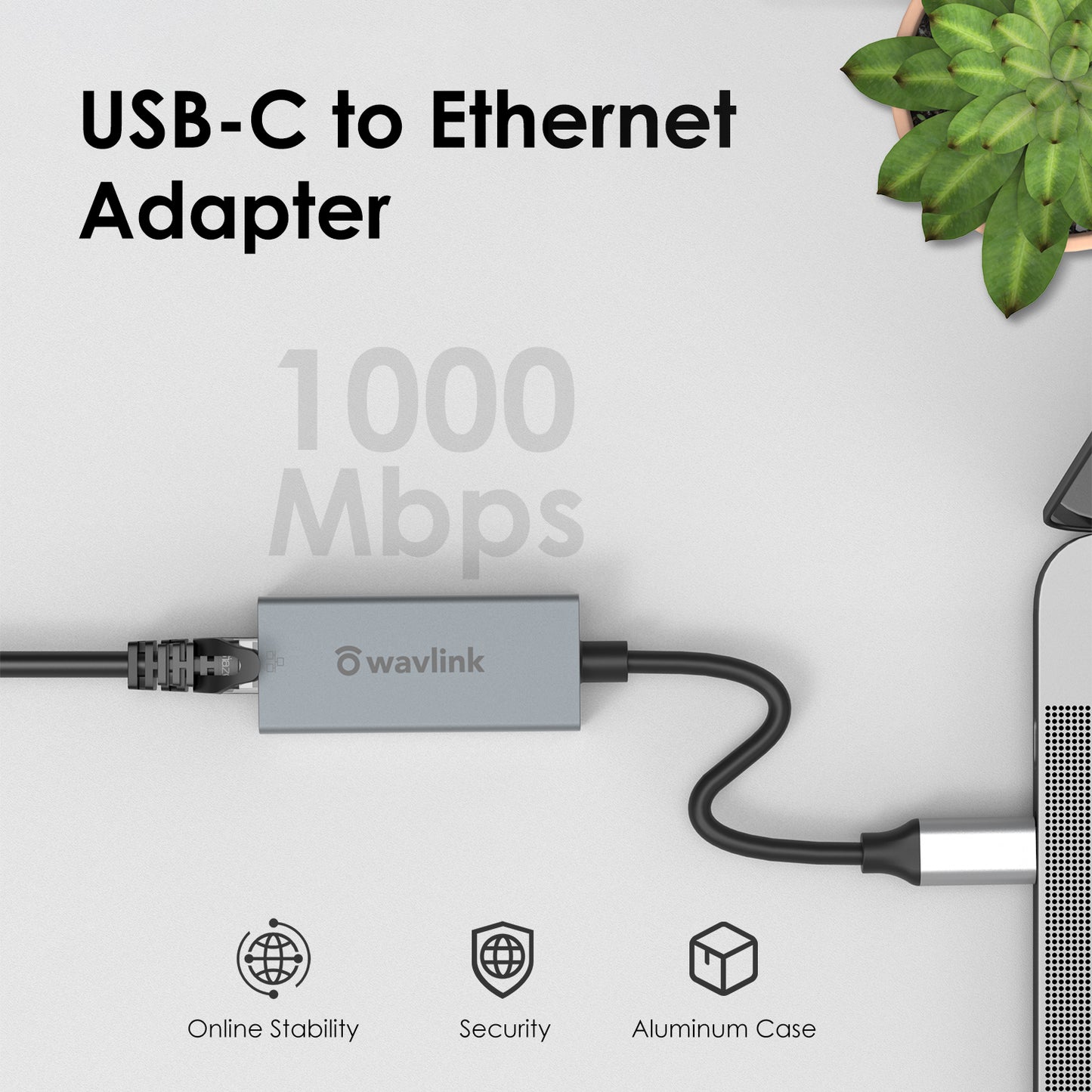 Uniqkart NWU329GC Gigabit Ethernet Adapter USB-C to RJ45 LAN Network Cable Converter