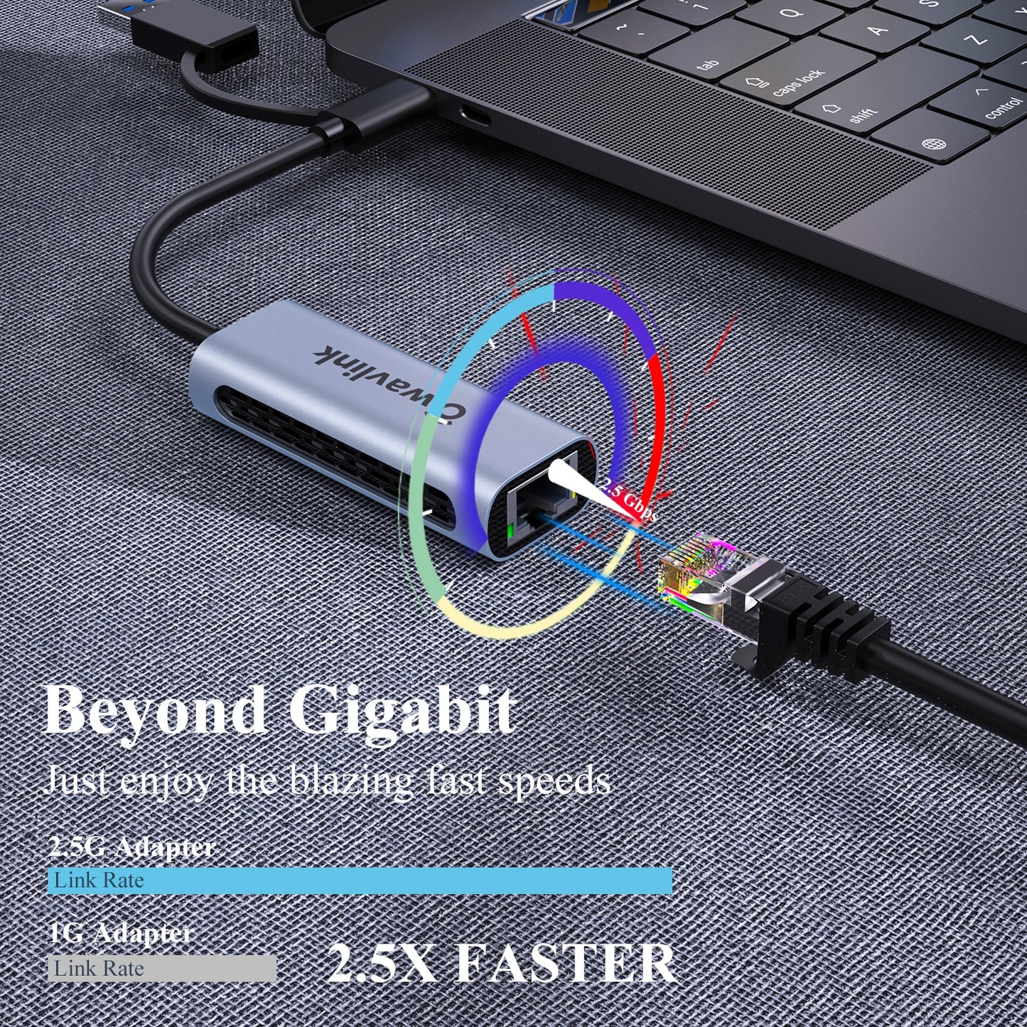Uniqkart NWU330GCA 2.5G USB-C to RJ-45 Ethernet Adapter 2-in-1 Network Converter