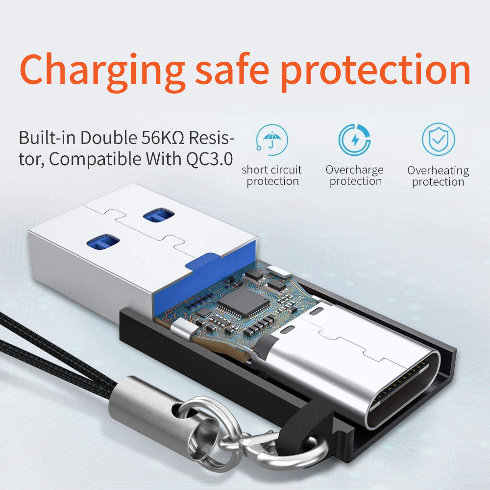 USB Male to Type-C Female Convertor Dual-Sided 10Gbps Data Transmission and Charging Function Adapter - Grey