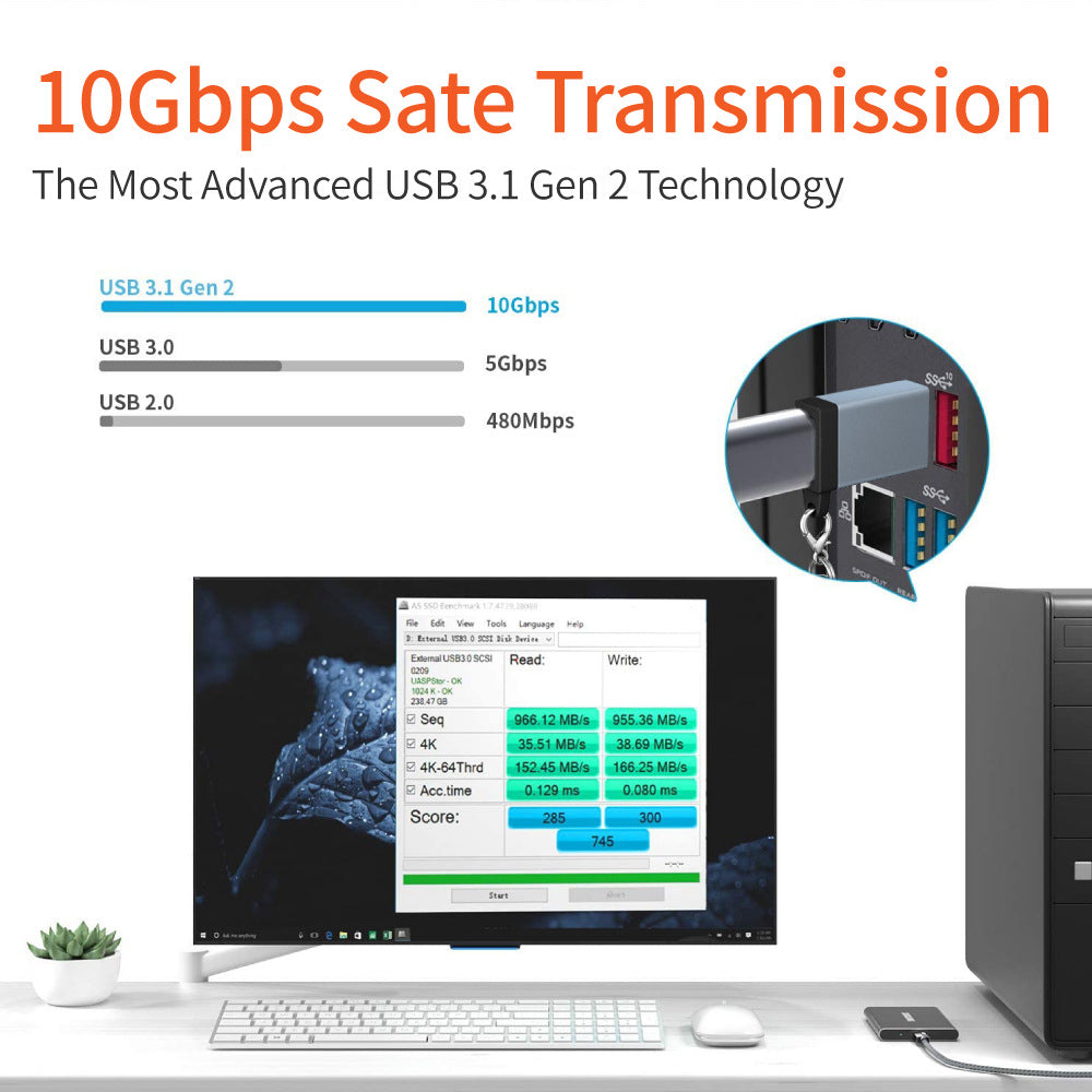 USB Male to Type-C Female Convertor Dual-Sided 10Gbps Data Transmission and Charging Function Adapter - Grey