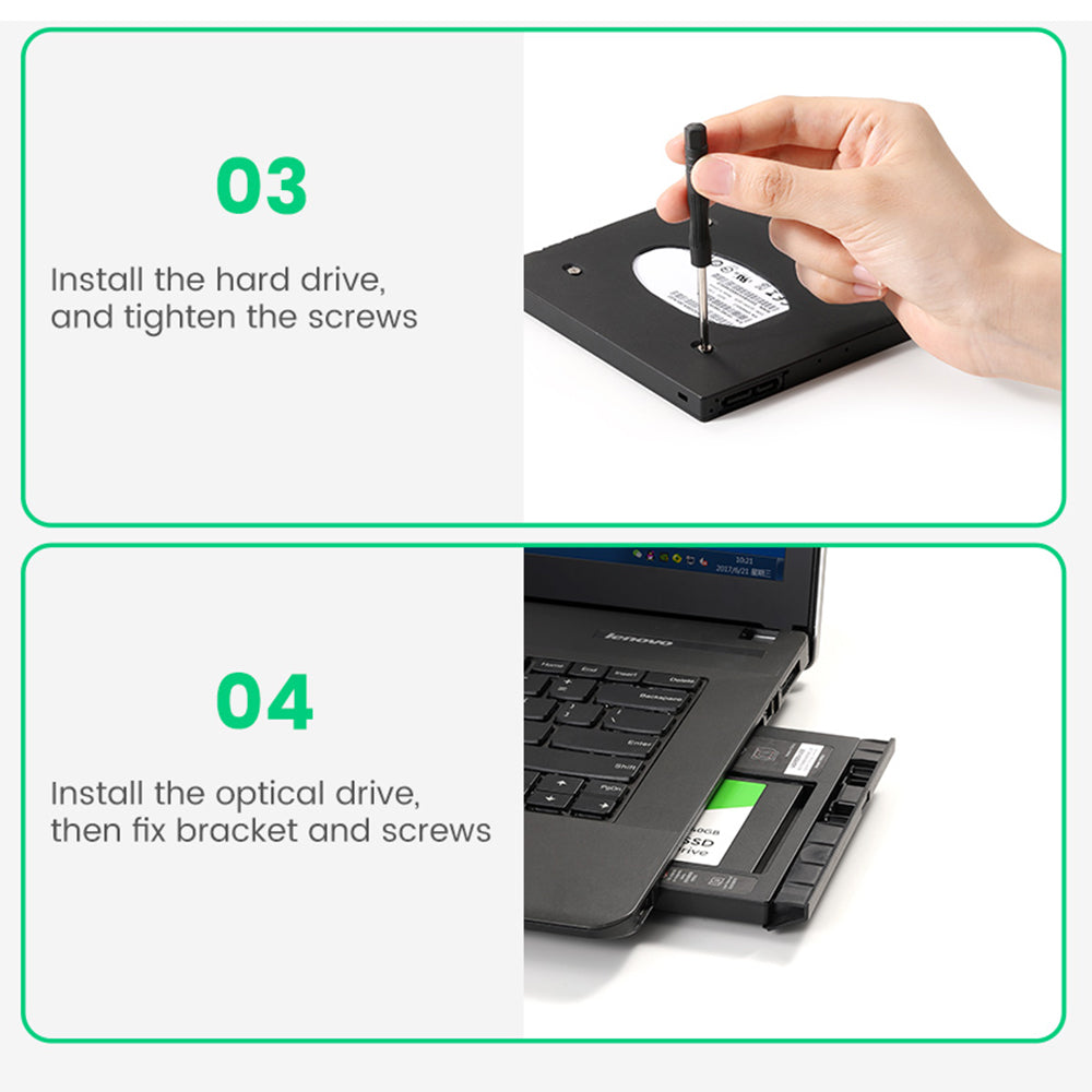UGREEN 70657 SATA to USB 3.0 Hard Drive Caddy for 2.5&quot; External Hard Drive Compatible with Laptop Hard Drive CD/DVD-ROM Caddy Tray