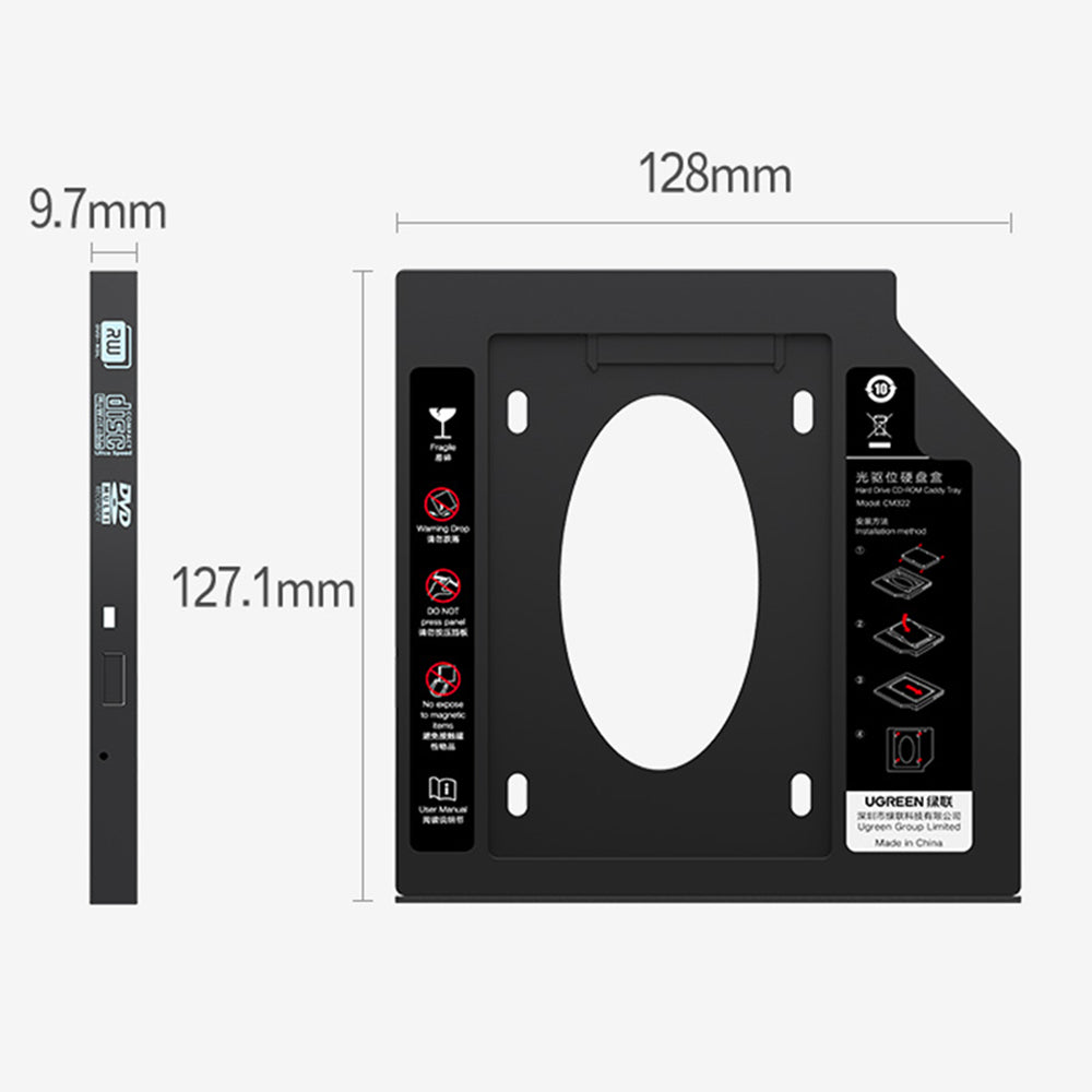 UGREEN 70657 SATA to USB 3.0 Hard Drive Caddy for 2.5&quot; External Hard Drive Compatible with Laptop Hard Drive CD/DVD-ROM Caddy Tray