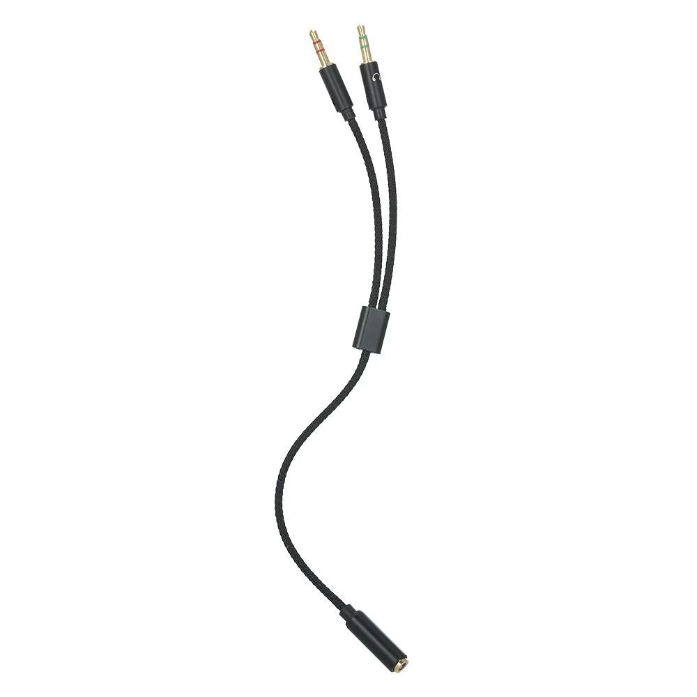 25cm 2 in 1 Audio Adapter Cable Dual 3.5mm Male to 3.5mm Female Braided Cable with Gold Plated Connector for PC Laptops - Black