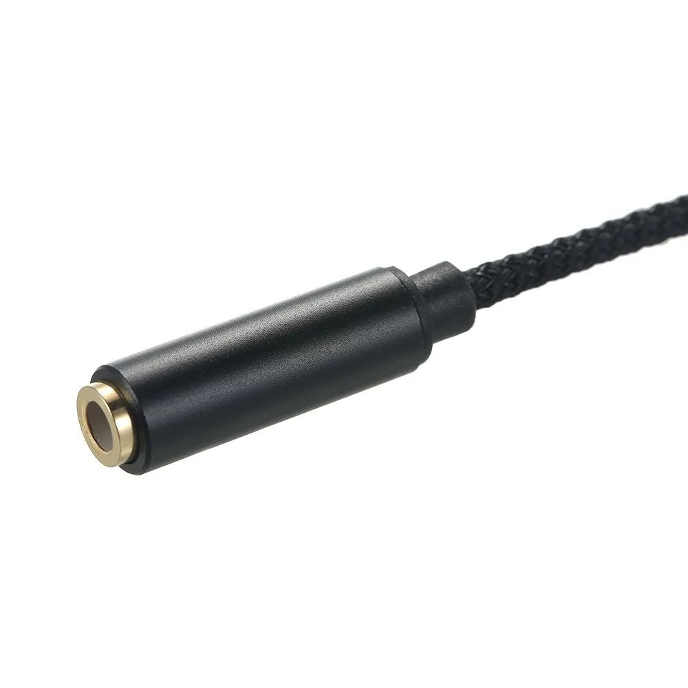 25cm 2 in 1 Audio Adapter Cable Dual 3.5mm Male to 3.5mm Female Braided Cable with Gold Plated Connector for PC Laptops - Black