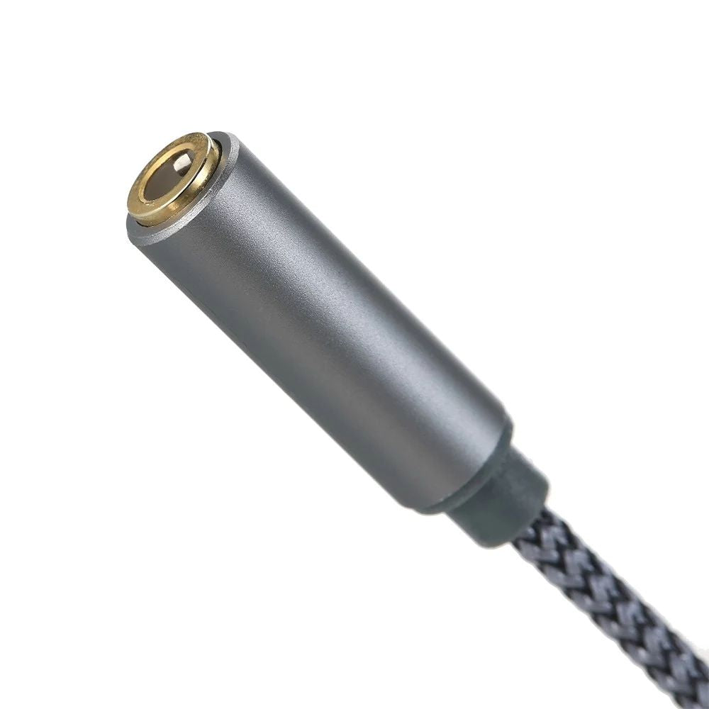 25cm 2 in 1 Audio Adapter Cable Dual 3.5mm Male to 3.5mm Female Braided Cable with Gold Plated Connector for PC Laptops - Grey