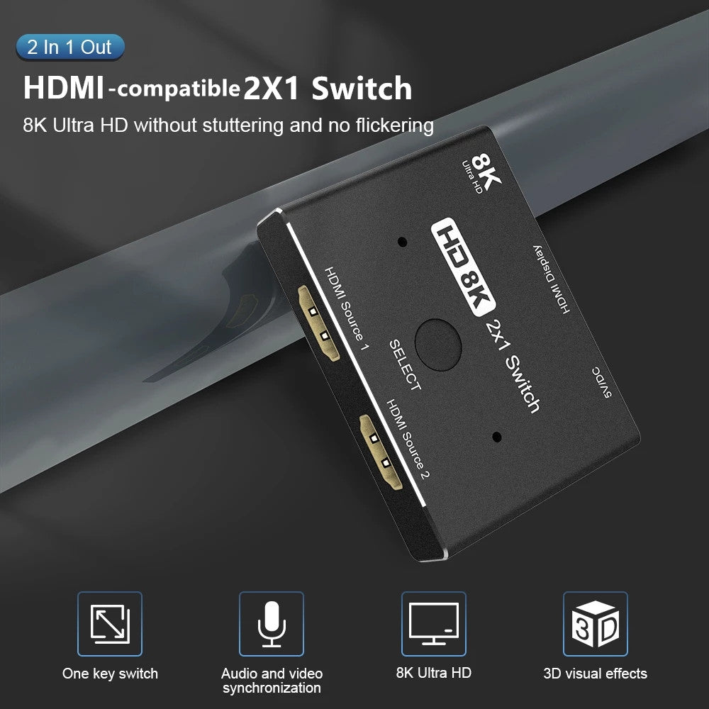 HD-015 HDMI 2.1 Ultra HD 8K 4K High Speed 48Gbps Switch Adapter with Micro USB Cable for Computer Laptop