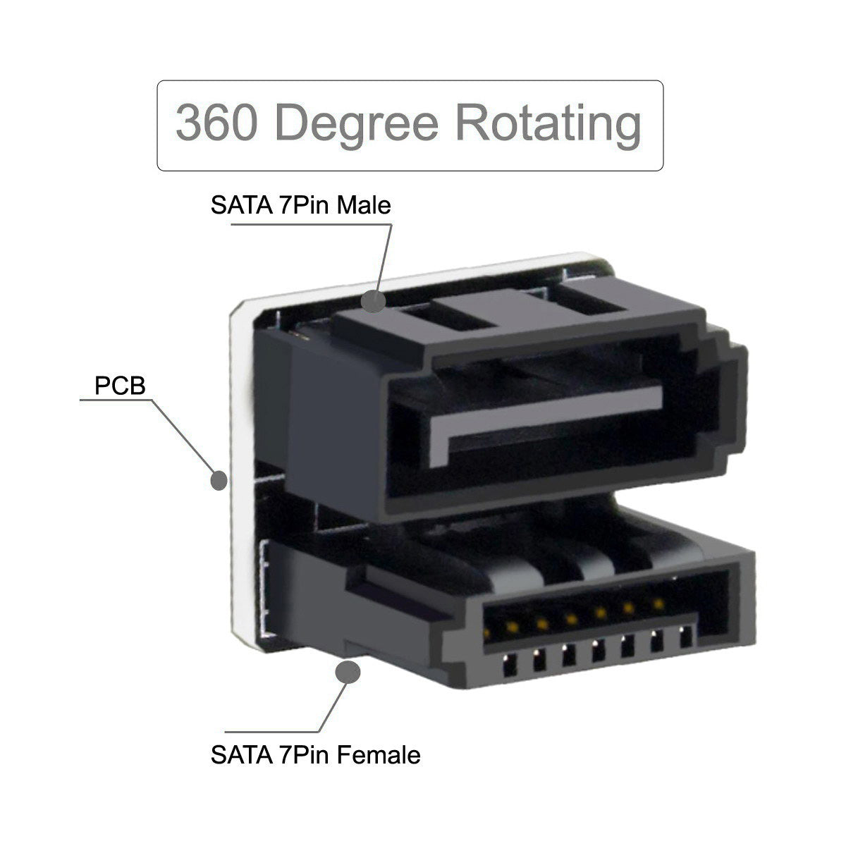 SA-019 360-Degree Elbow Design SATA 7Pin Female to 7Pin Male Computer Adapter for Desktops SSD HDD Mainboard Motherboard