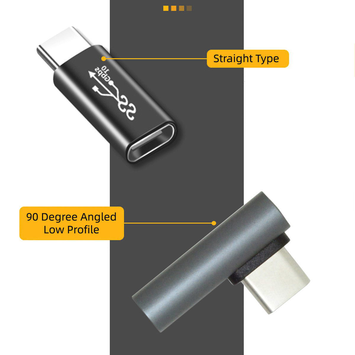 UC-103 2Pcs/Set Elbow USB-C Male to Female + Straight USB-C Male to Female Data Transmission Adapter