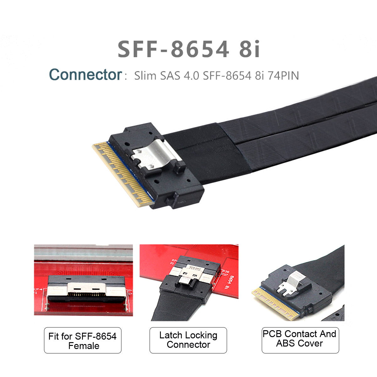 SF-029-0.5M 0.5m PCI-E Ultraport Slimline SAS Slim 4.0 SFF-8654 8i 74pin to Dual SFF-8087 Mini SAS Cable