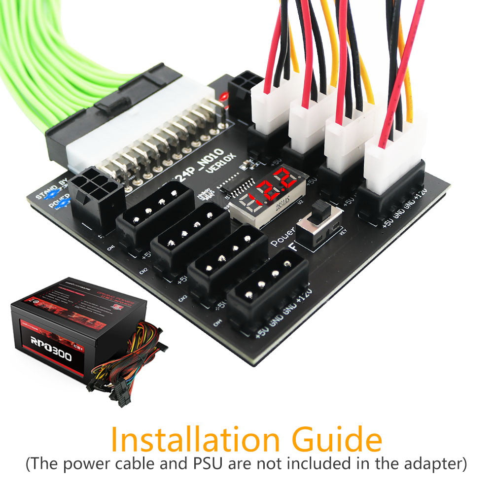 PW-005 ATX-24PIN to IDE 8X 4Pin +2X 6Pin Power Supply Board for CHIA ETH BTC