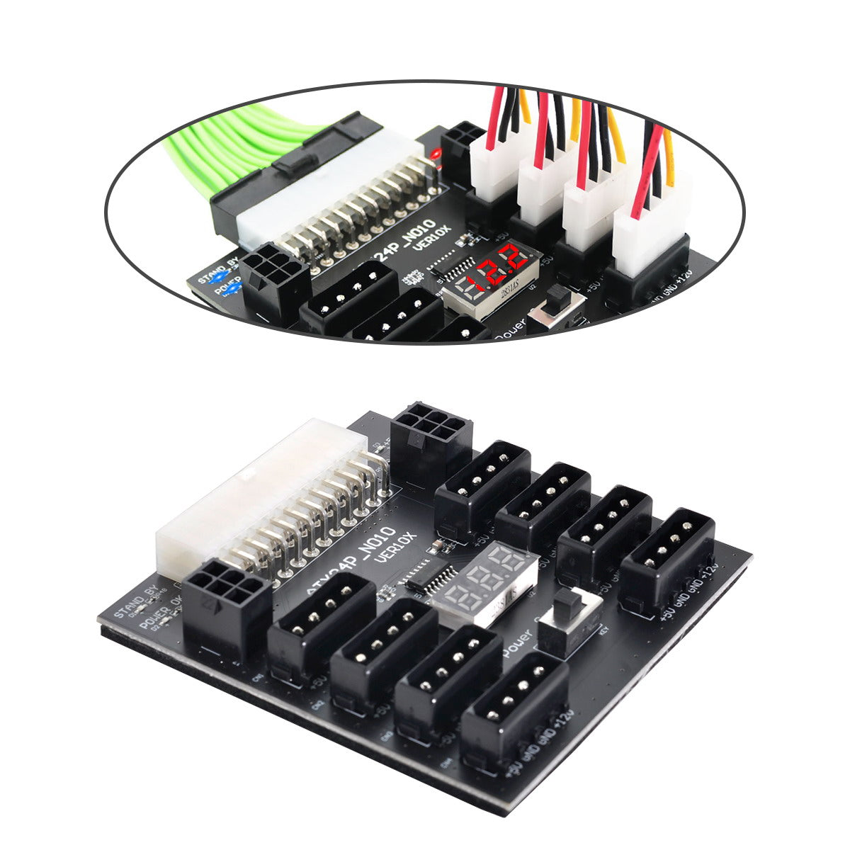 PW-005 ATX-24PIN to IDE 8X 4Pin +2X 6Pin Power Supply Board for CHIA ETH BTC