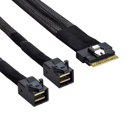 SF-010-0.5M PCI-E Ultraport Slimline SAS Slim 4.0 SFF-8654 8i 74Pin to Dual SFF-8643 4i Mini SAS HD Cable PCI-Express, 0.5m