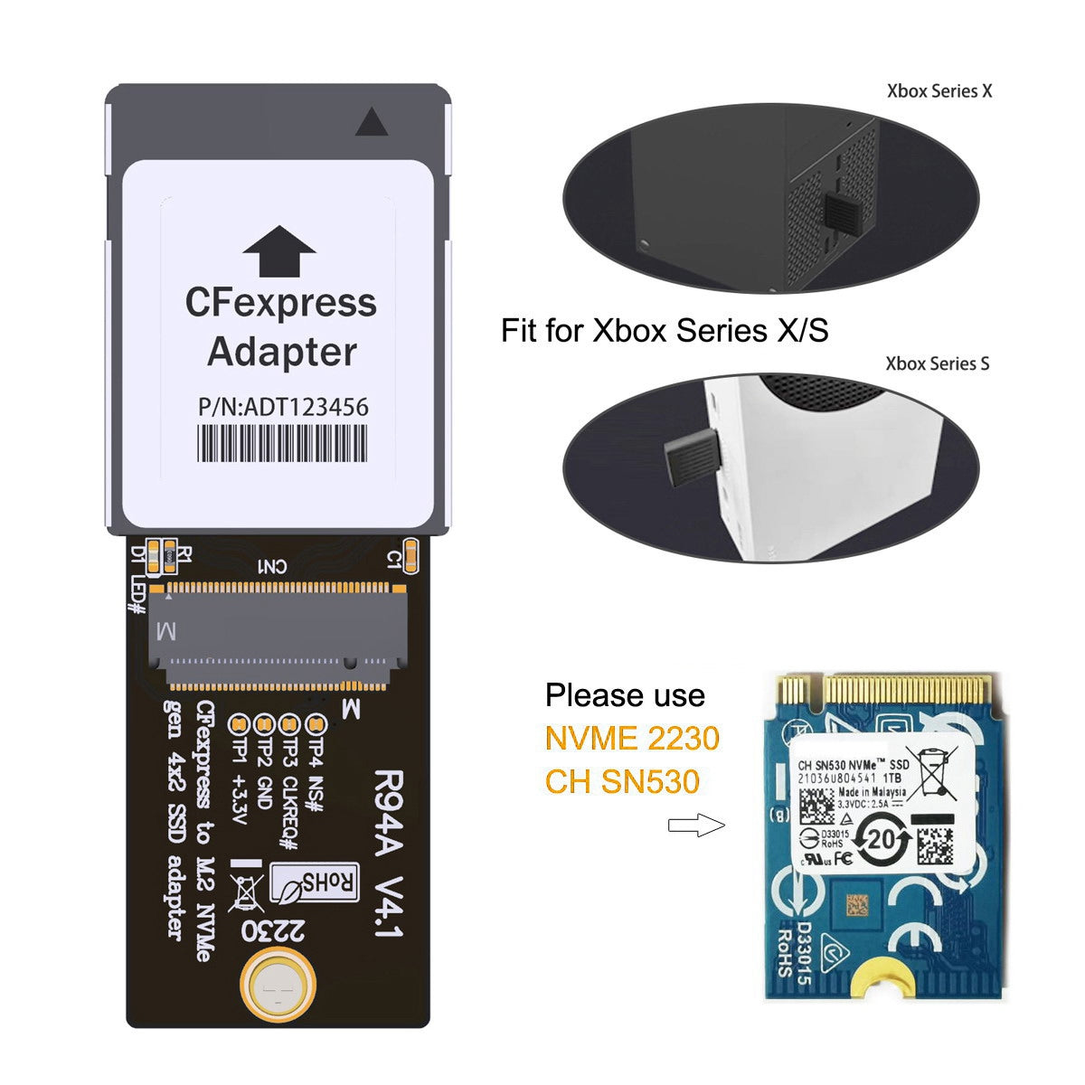 SA-046 For XBOX Series X/S CH SN530 SSD PCIe4.0 Expansion Memory Card CF-Express Type-B to M.2 NVMe 2230 M-Key Adapter