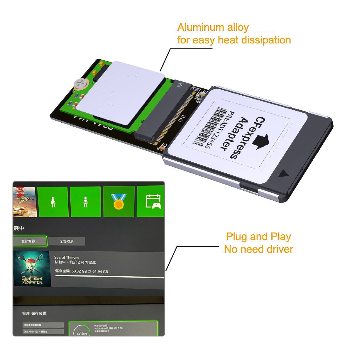 SA-046 For XBOX Series X/S CH SN530 SSD PCIe4.0 Expansion Memory Card CF-Express Type-B to M.2 NVMe 2230 M-Key Adapter