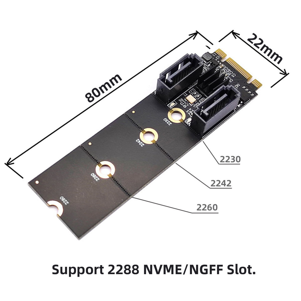 SA-043 NGFF KEY B+M PCI Express to SATA 3.0 6Gbps Dual Ports Adapter 22x80MM Converter Hard Drive Extension Card JMB582 2230 2242 2260 2280