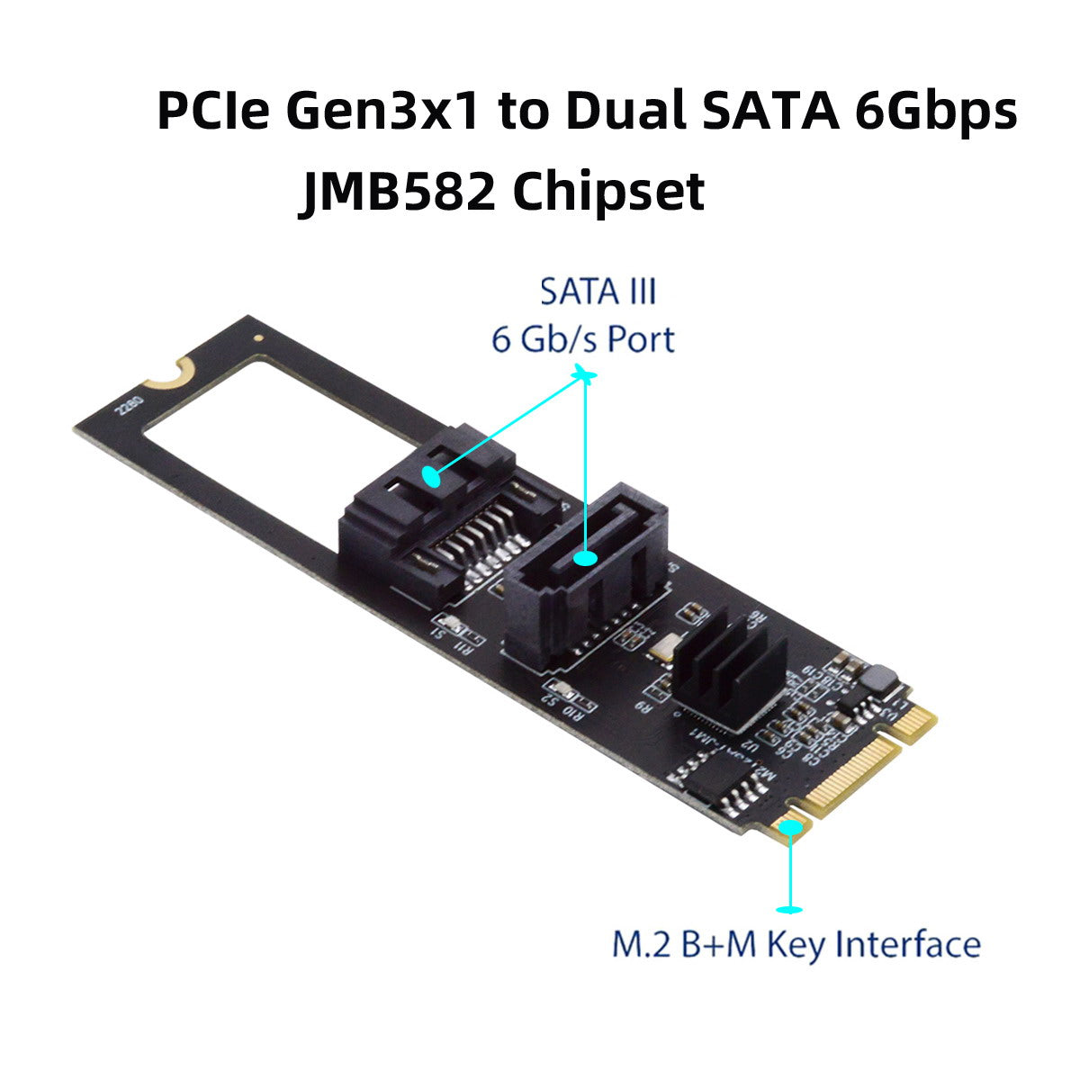 SA-044 NGFF KEY B+M to SATA 3.0 6Gbps Dual Ports Vertical+Horizontal Adapter 22*80MM Converter Hard Drive Extension Card JMB582 2280
