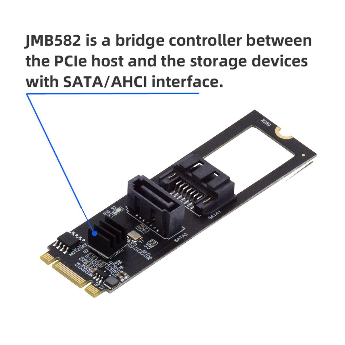 SA-044 NGFF KEY B+M to SATA 3.0 6Gbps Dual Ports Vertical+Horizontal Adapter 22*80MM Converter Hard Drive Extension Card JMB582 2280
