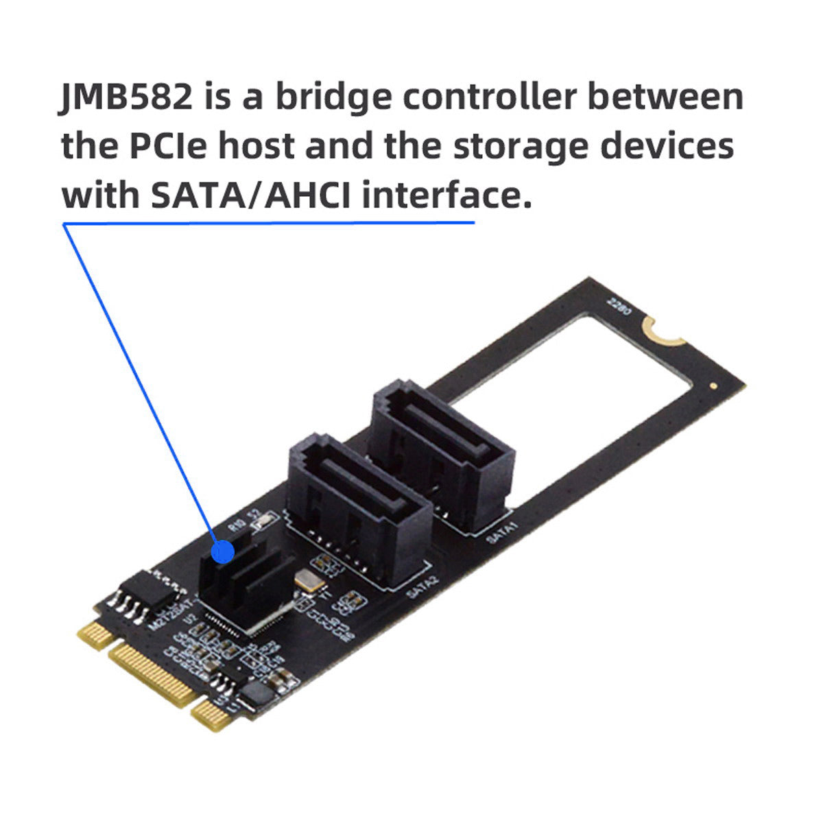 SA-042 NGFF KEY B+M PCI Express to SATA 3.0 22*80MM 6Gbps Dual Ports Adapter Converter Hard Drive Extension Card JMB582 2280