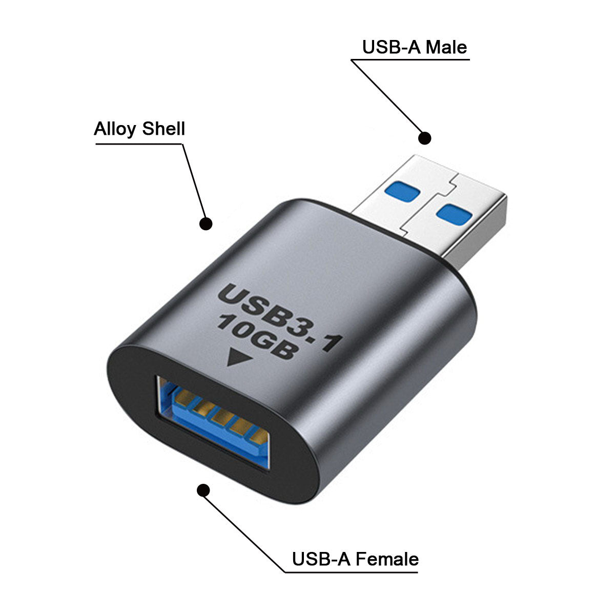 UC-082-AMAF USB 3.0 A Male to A Female Converter 10Gbps Fast Data Transmission Metal Shell Adapter Plug