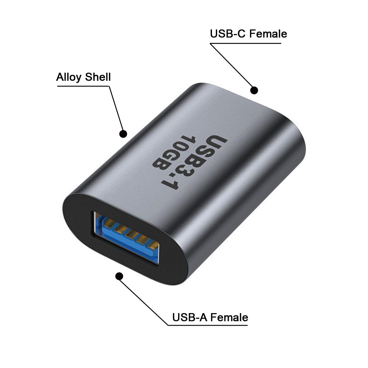 UC-082-AFCF Type C Female to USB 3.0 A Female Data Adapter 10Gbps Data Power for Laptop Tablet Phone