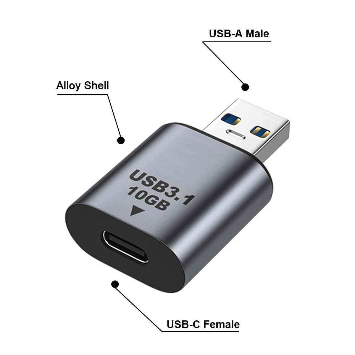 UC-082-AMCF USB 3.0 A Male to Type C Female 10Gbps Data Transfer Adapter Metal Shell High Stability Converter