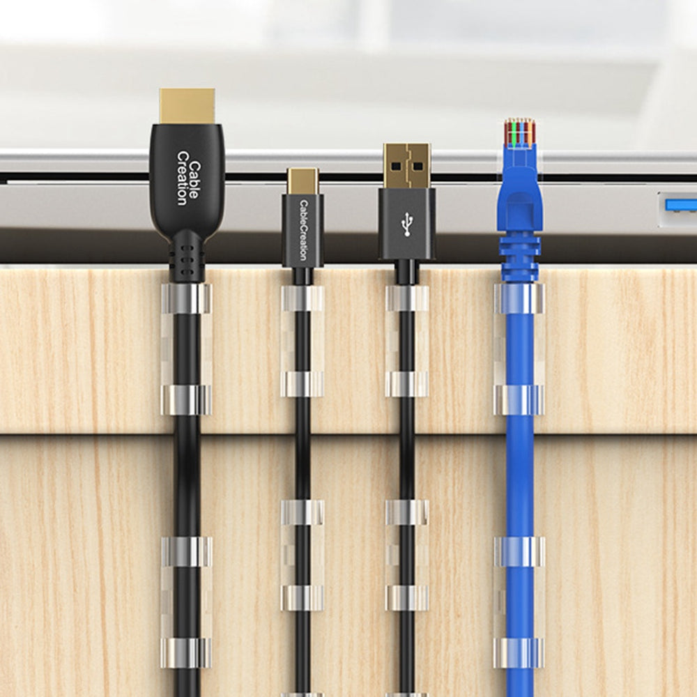 Cablecreation CT1003 50Pcs Large Size Punch-free Self-adhesive Wire Fixing Clip Network Cable Desktop Organizer