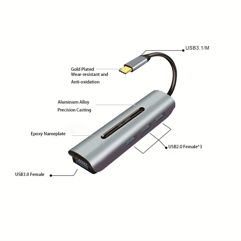 V200A 4-in-1 Aluminum Alloy Type C USB C Hub Adapter to USB 2.0 USB 3.0 Ports for Laptop PC Computer