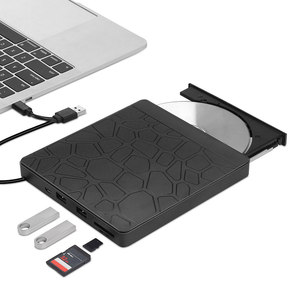 USB 3.0 + Type-C Computer External Optical Drive Burner Dual USB Ports TF SD Card Reader High Speed DVD Burner