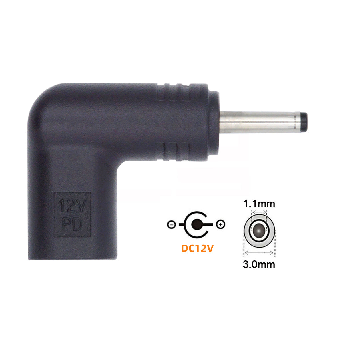 UC-090-3011MM Right Angled Connector USB 3.1 Type C Female to DC 12V Plug 90 Degree Adapter PD Emulator Trigger Converter, DC3.0*1.1mm