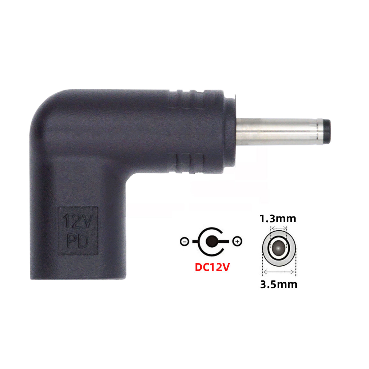 UC-090-3513MM Laptop Power Adapter USB 3.1 Type C Female to DC 12V Plug PD Emulator Trigger 90 Degree Angled Converter, DC3.5*1.3mm