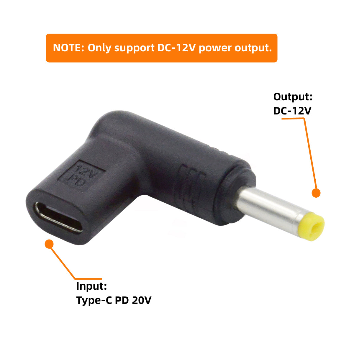 UC-090-4017MM USB 3.1 Type C to DC 12V Plug Female to Male Adapter PD Emulator Trigger 90 Degree Angled Converter, DC4.0*1.7mm