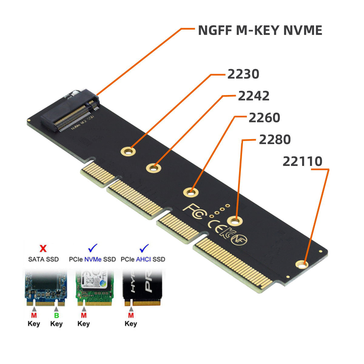 SA-048 NGFF M-key 110mm to PCI-E 16X Adapter Low Profile Height 3cm for 110mm 80mm SSD 1U Server