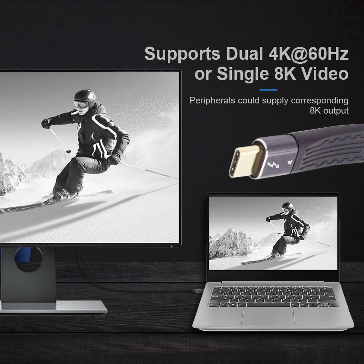 TB-005-0.13M 40Gbps ThunderBolt4 Transmission Cord Flat Slim 5A 100W Fast Charging Cable Supports 8K 60Hz 5K 60Hz Video Output