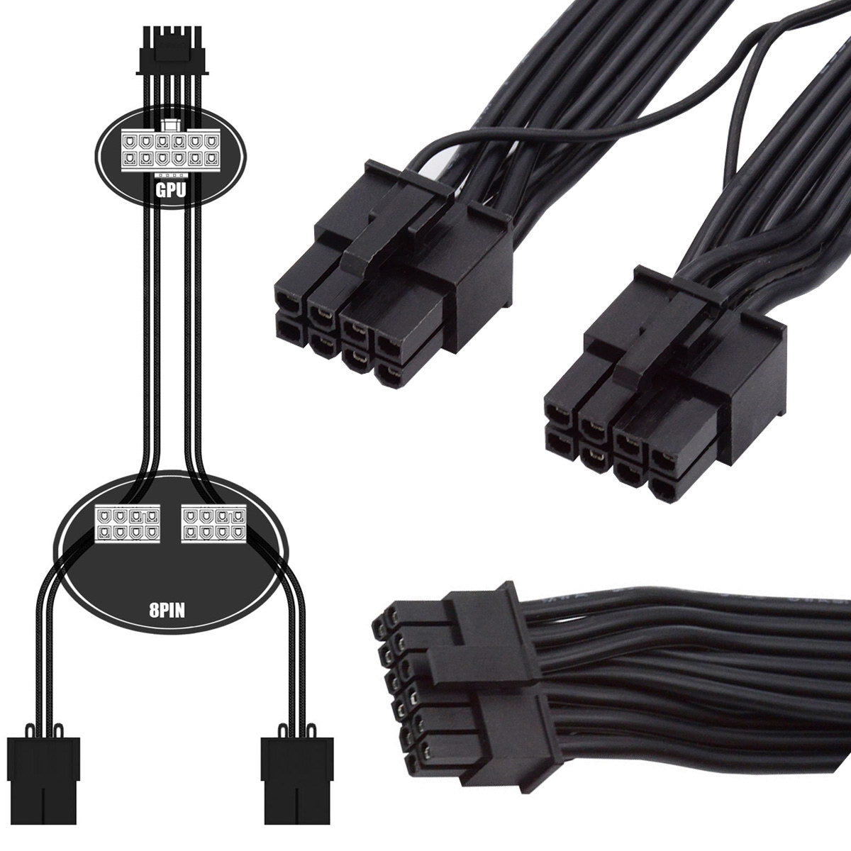 PW-003 12VHPWR ATX3.0 PCI-E 5.0 Power Cable to Dual ATX 8Pin for 3080 3090TI PSU 16Pin 12+4P Graphics Card