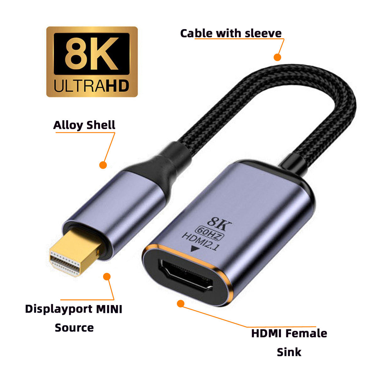 DP-056-MDP Mini DisplayPort 1.4 to HDMI 2.1 Display 8K UHD 4K Mini DP to HDMI Male Monitor Adapter Cable