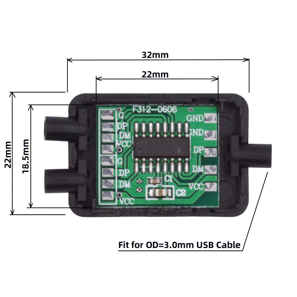 CN-003 PCBA for USB2.0 Ports Hub USB 1 to 2 Splitter with SR Cover for DIY OEM Parts 3.0mm Cable