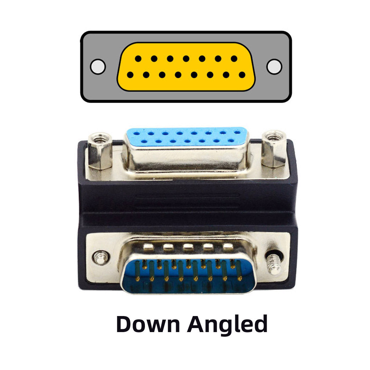 DB-003-DN DB-15PIN Down 90-Degree Angled Design Plug DSUB D-subminiature 15Pin Male to Female Connection Adapter