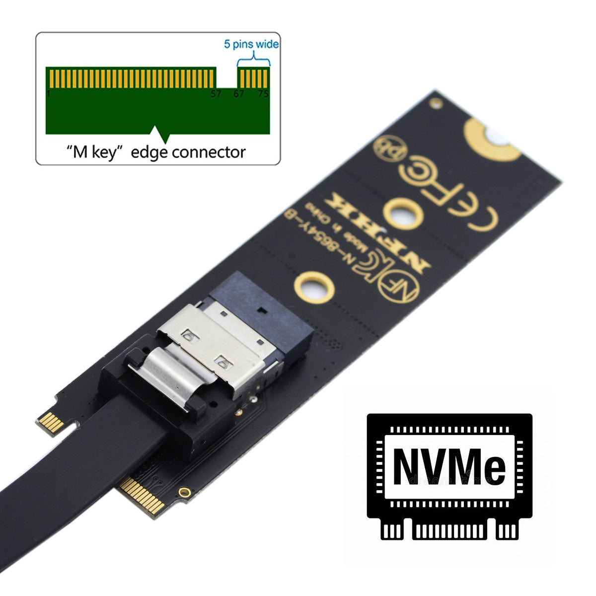 SA-040+SF-100-0.4M NVME M-key Male to Female Extension Cable Connector for Mainboard SSD
