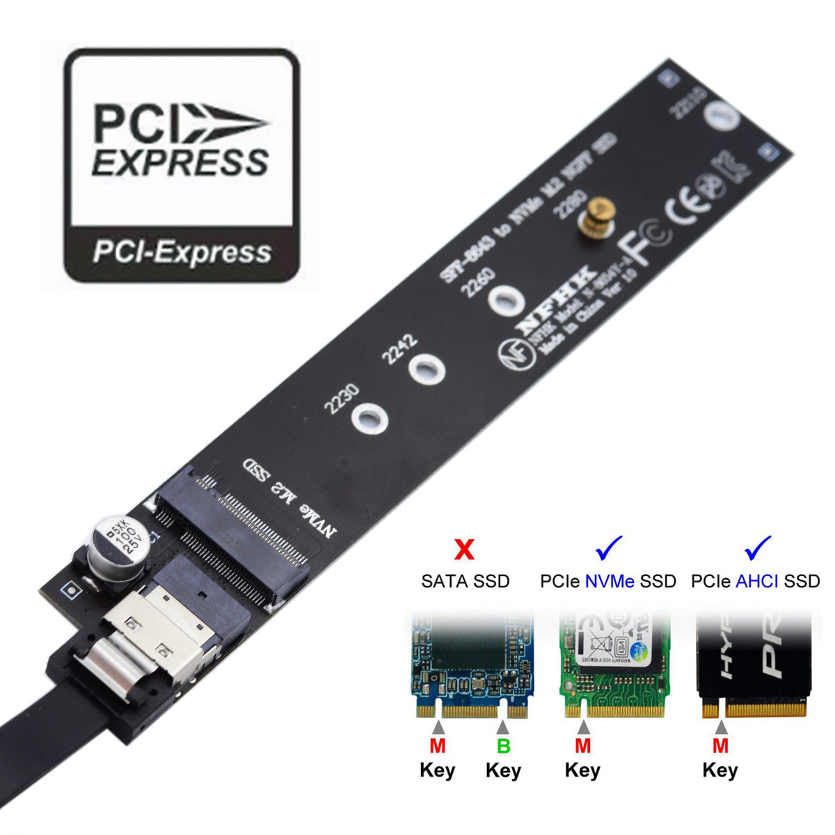 SA-040+SF-100-0.4M NVME M-key Male to Female Extension Cable Connector for Mainboard SSD