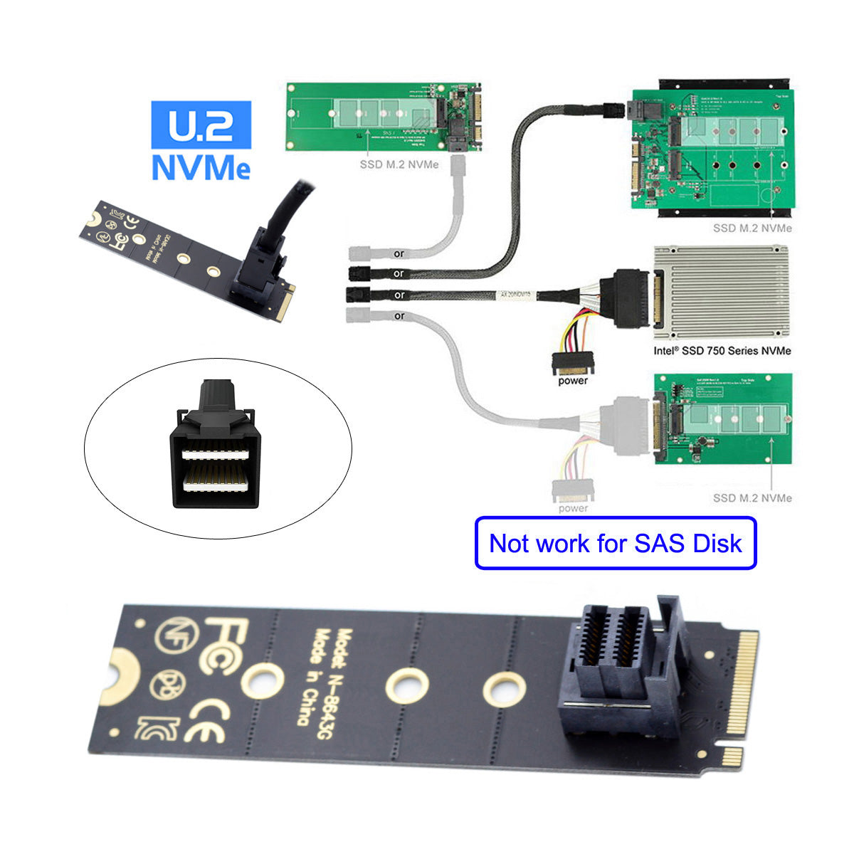SF-094-BK SFF-8643 to U.2-SSD Mainboard 2280 NVME PCIe SSD Adapter Board - Black