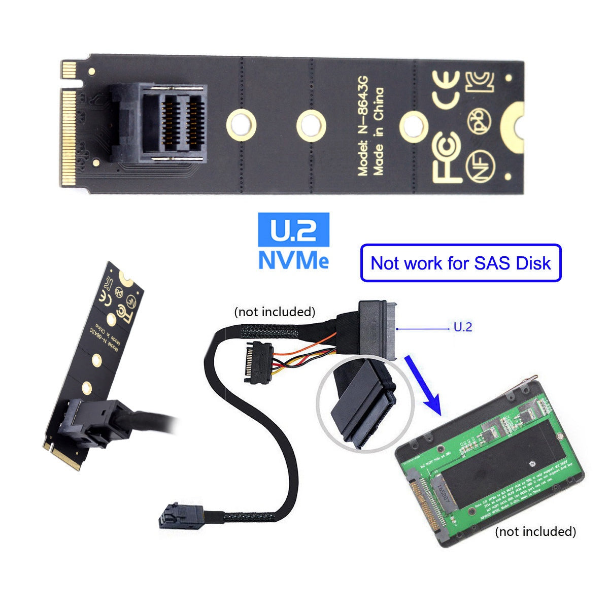 SF-094-BK SFF-8643 to U.2-SSD Mainboard 2280 NVME PCIe SSD Adapter Board - Black