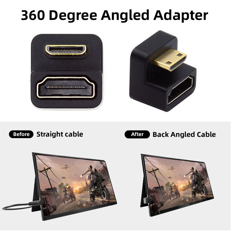 HD-001-DN Mini HDMI 1.4 Male to HDMI Female Extension Adapter 360 Degree Down Opposite U Shape Back Angled Converter