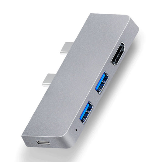 SFW08 Type-C Docking Station 6-in-1 Dual Type-C Hub Adapter USB-C to USB3.0 / 2.0 + HD + Type-C Female + SD / TF Card Ports Support Surface Pro8