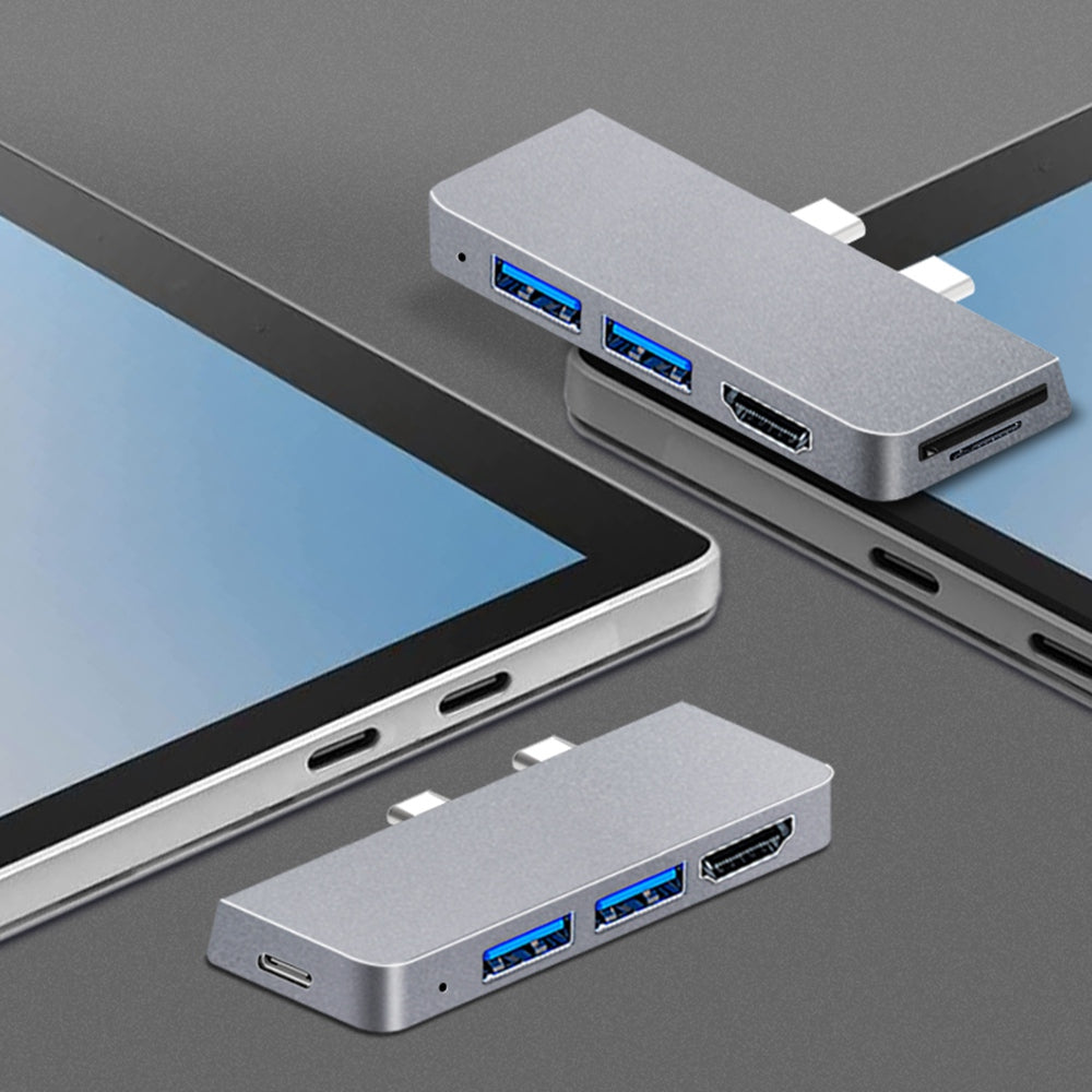 SFW08 Type-C Docking Station 6-in-1 Dual Type-C Hub Adapter USB-C to USB3.0 / 2.0 + HD + Type-C Female + SD / TF Card Ports Support Surface Pro8