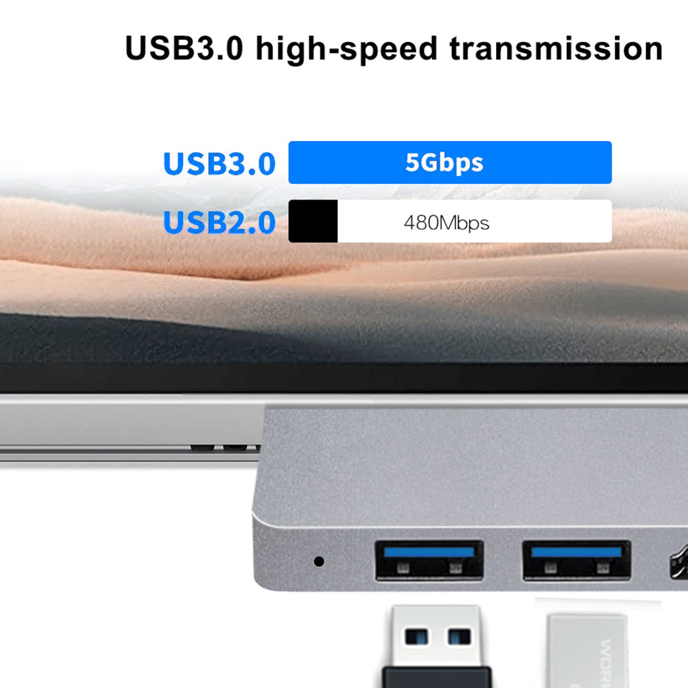SFW08 Type-C Docking Station 6-in-1 Dual Type-C Hub Adapter USB-C to USB3.0 / 2.0 + HD + Type-C Female + SD / TF Card Ports Support Surface Pro8