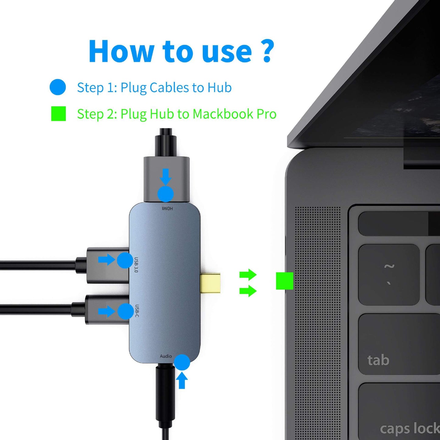 TC041 4-In-1 Type-C Adapter USB C Hub to HD Video Output+USB 3.0+PD 60W USB-C Port+3.5mm Audio Port