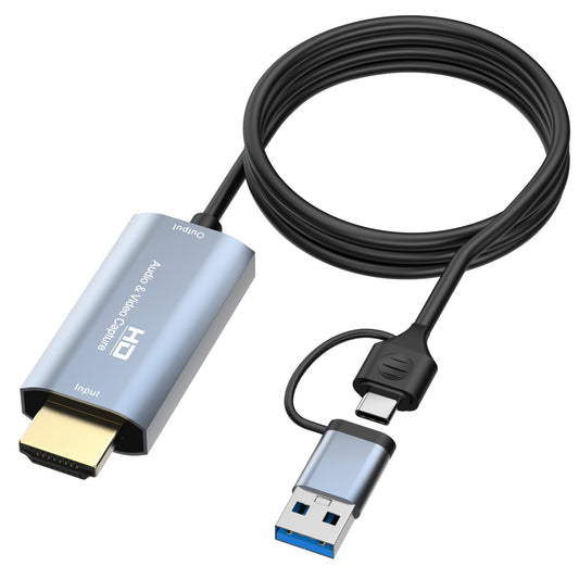 Z36B 1.9m Type-C + USB to HDMI Video Capture Card Portable HDMI Video Capture Card Mini 4K Video Recorder Capture Card for Game Live-Streaming Video Recording